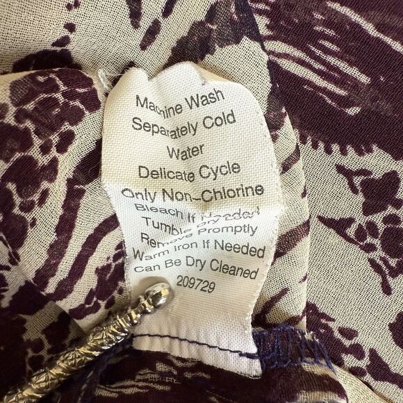 CAbi Blouse Medium Geo Moroccan Blue Print Tie Neck Flowy Layered Shell Top - Picture 11 of 14